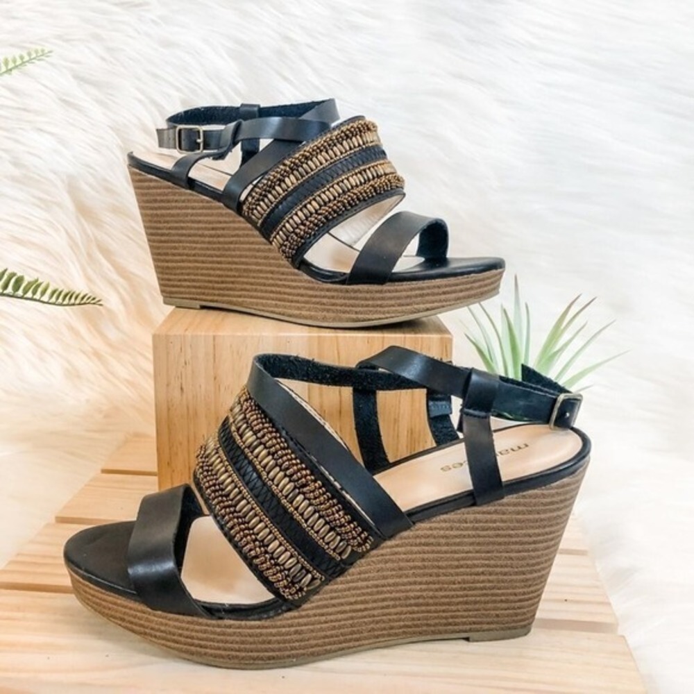 Maurices Mille Platform Sandals Black & Brown Beaded Size 7.5M